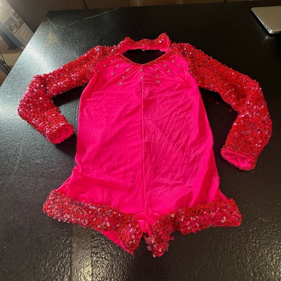 Weissman Sequin Shortall Dance Costume – Child Large (14–16), Hot Pink/Fuchsia - Picture 2 of 11